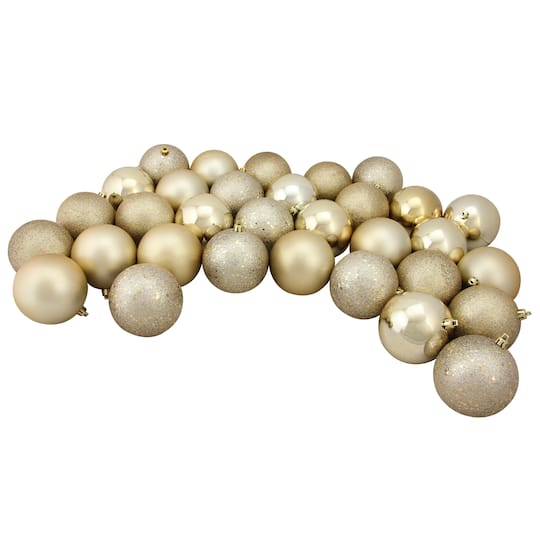 32ct. 3.25&#x22; Champagne Gold Shatterproof Ball Ornaments